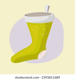 Yellow sock on yellow and viollet background. Vector illustration