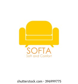 yellow sofa business sign vector template for furniture store, home decor boutique design template. vector illustration