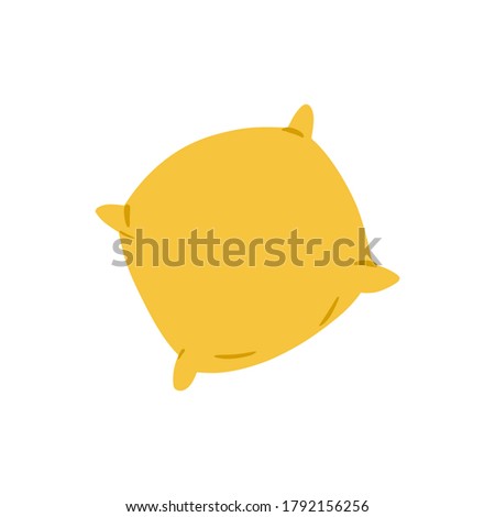 Yellow Sofa cushion. Accessory for home and comfort. A simple, cute hand-drawn drawing. Hygge, a cozy home, comfort environment. Isolated on a white background. Color vector illustration. Doodle style