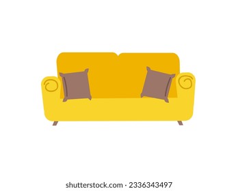 Yellow sofa vector illustration in flat design style, home decor vector