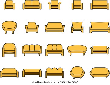 Sofás y sillones amarillos, ilustración, de fondo blanco.