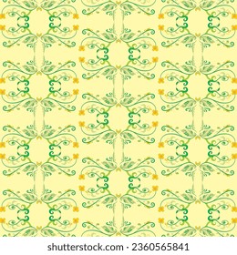 yellow soft background with green flower abstract pattern