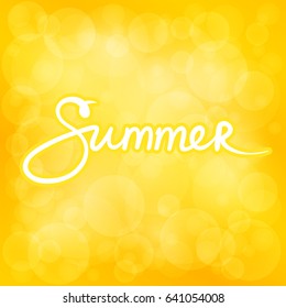 Yellow Soft Bright Abstract Bokeh Background and Text Summer ,Soft Glow of the Sun , Defocused Lights, Summer Time, Vector Illustration