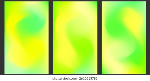 Yellow and soft green gradient colour smooth blurry design background vector illustration. Editable - set of 3. 