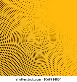 Yellow soft halftone pattern. Gradient polka dots background. Modern vector illustration. Abstract curves. Points backdrop. Dotted spotted pattern. Monochrome square template for web design
