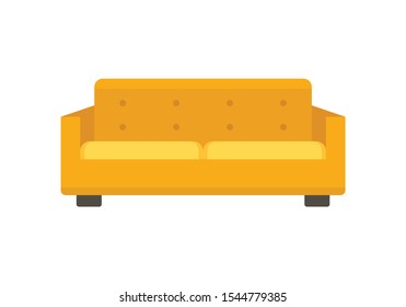 Yellow soft sofa flat icon. Vector Yellow soft sofa in flat style isolated on white background. Element for web, game and advertising