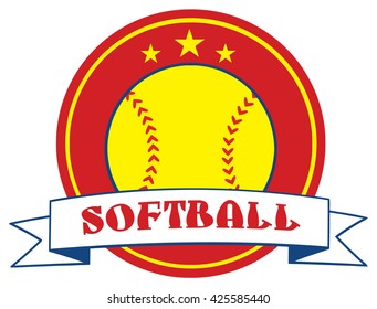 Yellow Softball Logo Design Label. Vector Illustration Isolated On White Background With Text