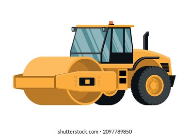 Yellow soil compactor 3d heavy machinery on white background.