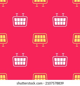 Yellow Solar energy panel icon isolated seamless pattern on red background.  Vector