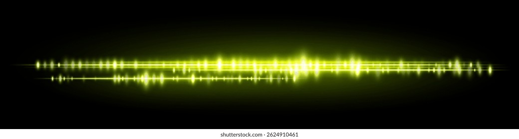 Visualización de sonido amarillo con ricas líneas de amplitud brillante y suave reflejo de luz, ideal para entrada de asistente inteligente o interfaz de usuario de control de música.