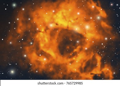 Yellow space nebula with stars. Cosmic vector background for astrology and science art.