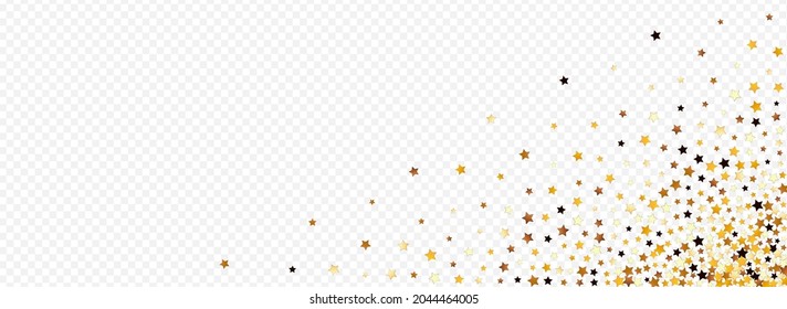 Yellow Space Vector Panoramic Transparent Background. Golden Party Glitter Illustration. Rain Magic Border.  Gold Shiny Star Banner.