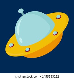 Yellow spaceship flying, illustration, vector on white background.