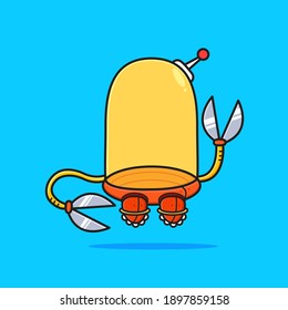 yellow spaceship UFO icon flat illustration design. flat premium icon of spaceship