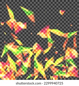 Yellow Spark Background Transparent Vector. Glare Illuminated Wallpaper. Green Shade Card. Orange Holiday. Confetti Festive Template.