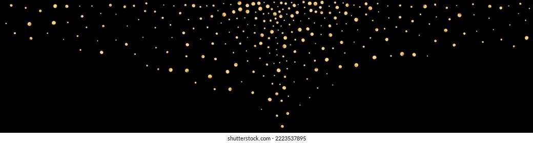 Yellow Sparkle Art Vector Black Panoramic Background. Bridal Sequin Postcard. Gold Circle Modern Backdrop. Round Effect Wallpaper.