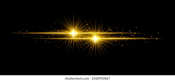 Yellow sparkle effect set. Radiant cyan beams, dual glowing light bursts, shimmering particles, and elegant streaks of light for futuristic, creative, and decorative designs.