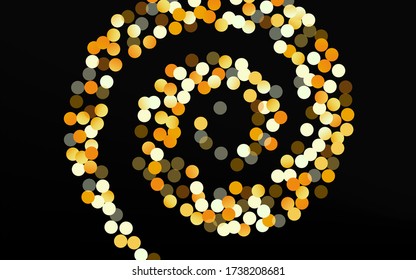 Yellow Sparkle Falling Black Background. Holiday Glow Design. Golden Splash Glamour Card. Dot Abstract Invitation.