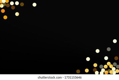 Yellow Sparkle Festive Black Background. Bridal Polka Backdrop. Golden Dust Golden Background. Round Shiny Illustration.