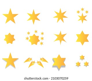Yellow sparkle icons. Flash twinkle stars, set of flat glitter sparkles isolated on white background, illustration vector handdrawn doodle style