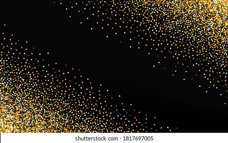 La Espuma Amarilla Aislada De Fondo Negro. Ilustración secuencial de lujo. Fondo de vacaciones del Polka dorado. Lluvia Tarjeta Luminosa.