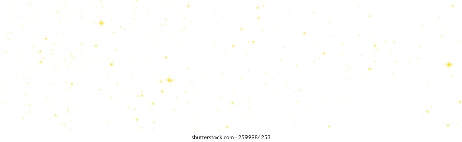Yellow sparkle light with dust and gold particles creating a magical confetti effect on a transparent background. Stardust vector with spark, shiny shine, and luxury magic in an abstract PNG.