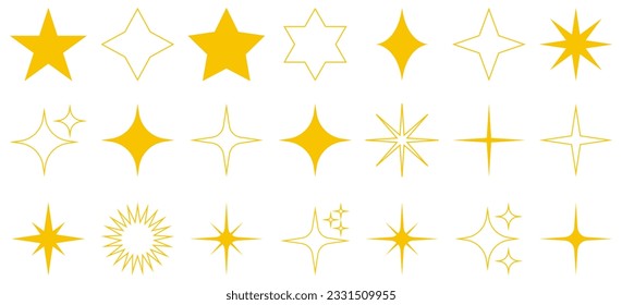 Yellow sparkle star icons. Vector illustration isolated on white background
