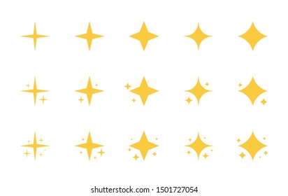 Yellow sparkles icon. Super set of stars sparkle icon. Bright firework, decoration twinkle, shiny flash. Glowing light effect stars and bursts collection. Modern flat style vector illustration.