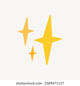 Yellow sparkles on a white background. Three sparkles, varying sizes. Bright yellow sparkles add a cheerful, decorative touch. Sparkles create a festive vibe. Star element vector.