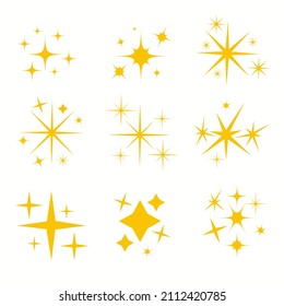 Yellow sparkles symbols vector. The set of original vector stars.