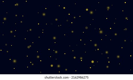 Yellow sparkling dust particles on a dark background. Magic gold stardust light effect. Vector background