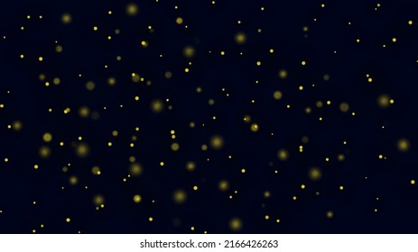 Partículas amarillas brillantes de polvo sobre un fondo oscuro. Efecto de luz de estrellado de oro mágico. Fondo del vector