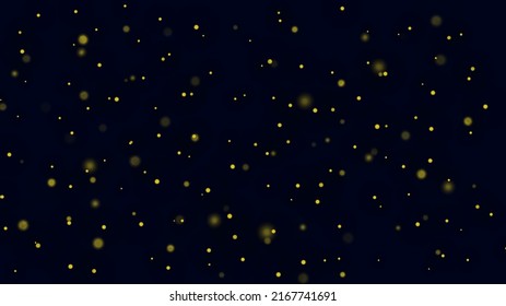 Yellow sparkling dust particles on a dark background. Magic gold stardust light effect. Vector background