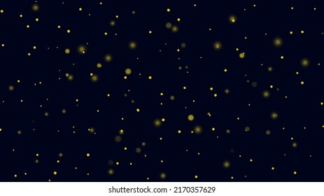Partículas amarillas brillantes de polvo sobre un fondo oscuro. Efecto de luz de estrellado de oro mágico. Fondo del vector