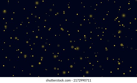 Yellow sparkling dust particles on a dark background. Magic gold stardust light effect. Vector background