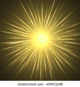A yellow sparkling star on a dark background with concentric wavy fields. Abstract background