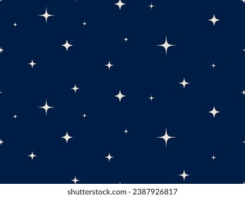 Yellow sparks of different sizes on a dark blue Background. Seamless star sparkling pattern. Christmas New Year festive Magic illustration