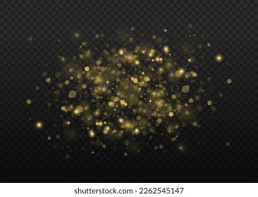 Yellow sparks glitter special blur bokeh effect. Lens flare light sparkle, shiny glittering glow stars. Sparkling magical dust particle. Star burst gold sparkles. Defocused Christmas background vector