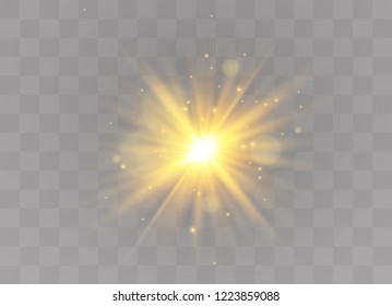 Yellow sparks glitter special light effect. Vector sparkles on transparent background. Christmas abstract pattern. Sparkling magic dust particles