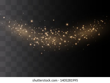 Yellow sparks glitter special light effect. Vector sparkles on transparent background. Christmas abstract pattern. Sparkling magic dust particles