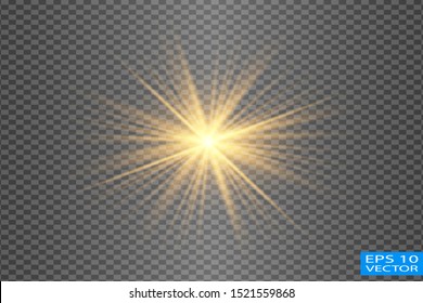 Yellow sparks glitter special light effect. Vector sparkles on transparent background. Christmas abstract pattern. Sparkling magic dust particles