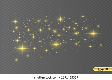 Yellow sparks glitter special light effect. Vector sparkles on dark background. Christmas abstract pattern. Sparkling magic dust particles 