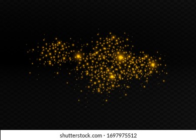 Yellow sparks glitter special light effect. Vector sparkles on dark background. Christmas abstract pattern. Sparkling magic dust particles 
