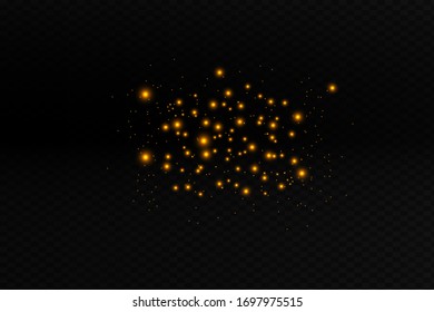 Yellow sparks glitter special light effect. Vector sparkles on dark background. Christmas abstract pattern. Sparkling magic dust particles 