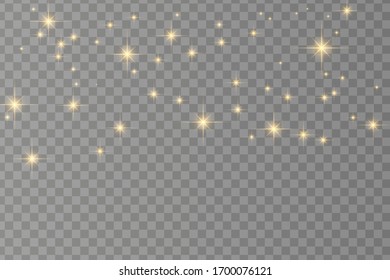 Yellow sparks glitter special light effect. Vector sparkles on dark background. Christmas abstract pattern. Sparkling magic dust particles 