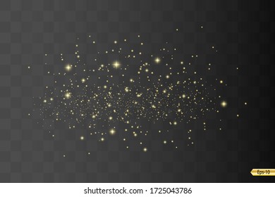 Yellow sparks glitter special light effect. Vector sparkles on dark background. Christmas abstract pattern. Sparkling magic dust particles 