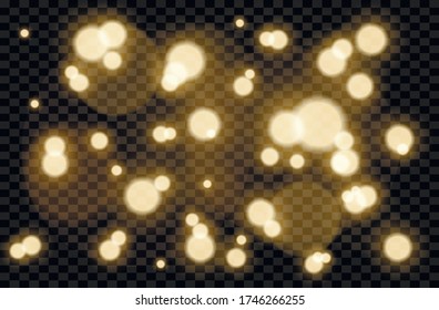 Yellow sparks glitter special light effect. Vector sparkles on transparent background. Sparkling magic dust particles.