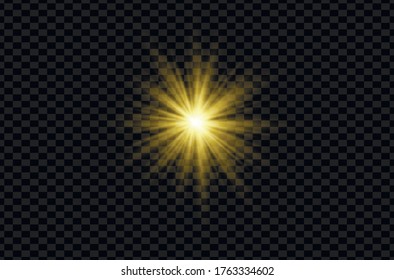 Yellow sparks glitter special light effect. Vector sparkles on transparent background. Sparkling magic dust particles.