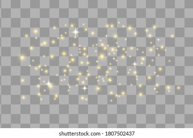 Yellow sparks glitter special light effect. Vector sparkles on dark background. Christmas abstract pattern. Sparkling magic dust particles 