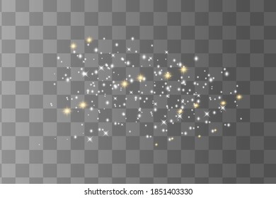 Yellow sparks glitter special light effect. Vector sparkles on dark background. Christmas abstract pattern. Sparkling magic dust particles 